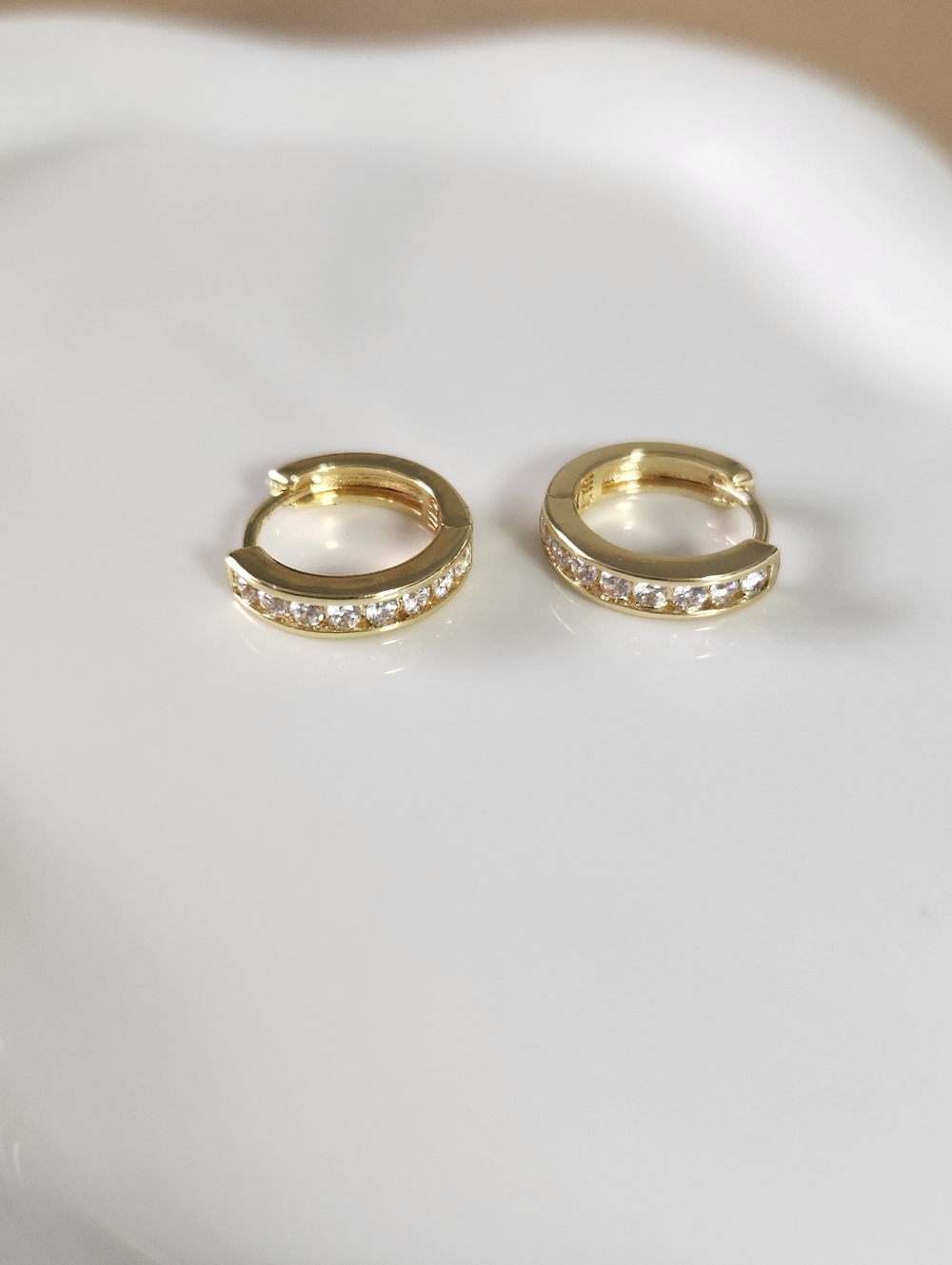 18k Gold Plated Zirconia Huggie Earrings